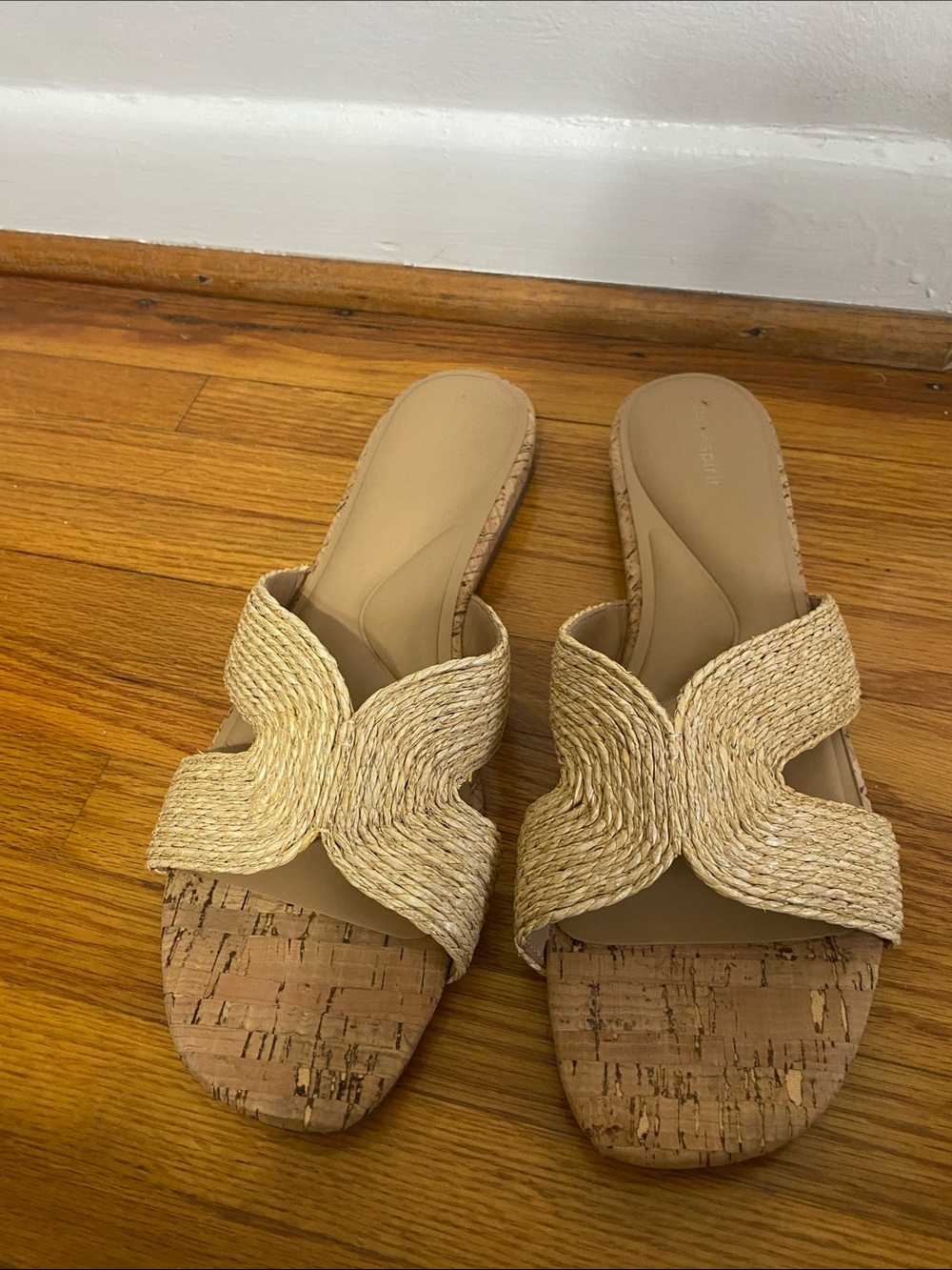 Easy Spirit Beige Woven Slide Sandals